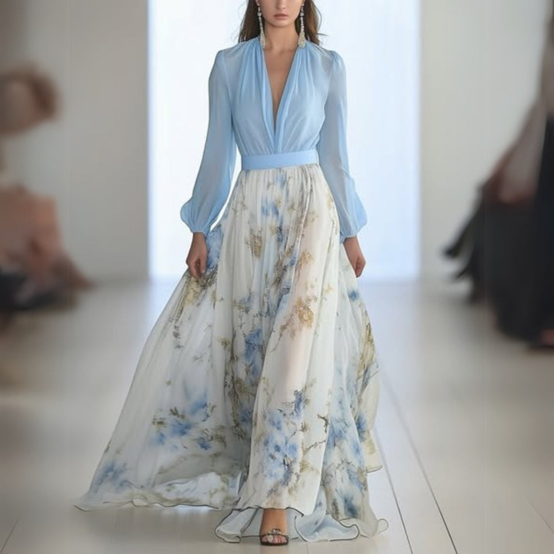 Fiona | Rochie Lungă Florală – Motive Rafinate Și Siluetă Elegantă