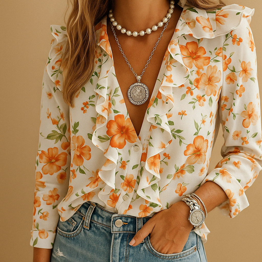 Honorine | Blouse Met Volants En V-Hals Voor Dames