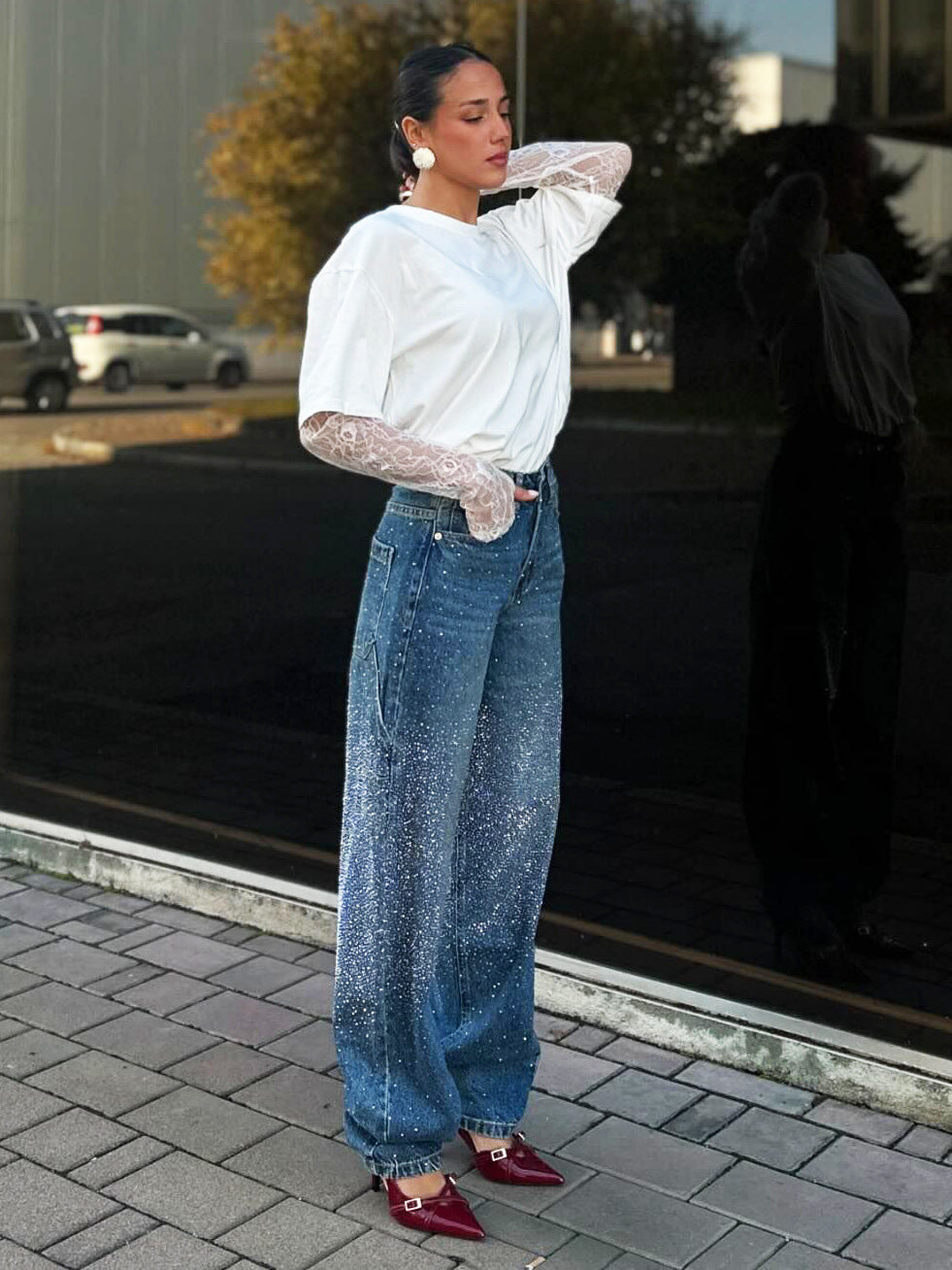 May | Pantalón Moda – Corte Relax y Acabados Brillantes