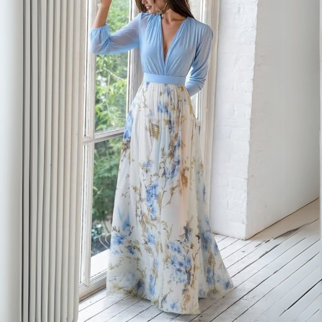 Fiona | Rochie Lungă Florală – Motive Rafinate Și Siluetă Elegantă