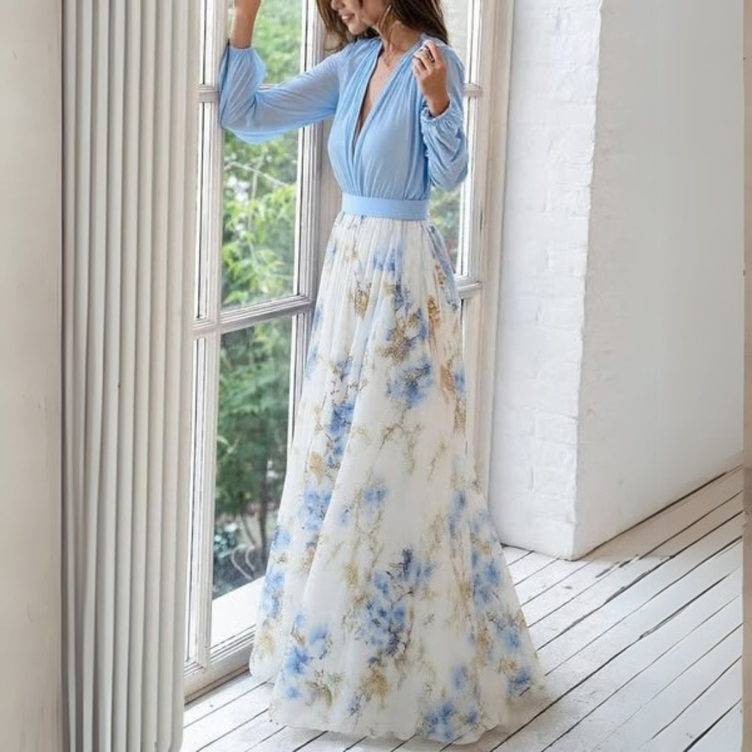 Fiona | Rochie Lungă Florală – Motive Rafinate Și Siluetă Elegantă