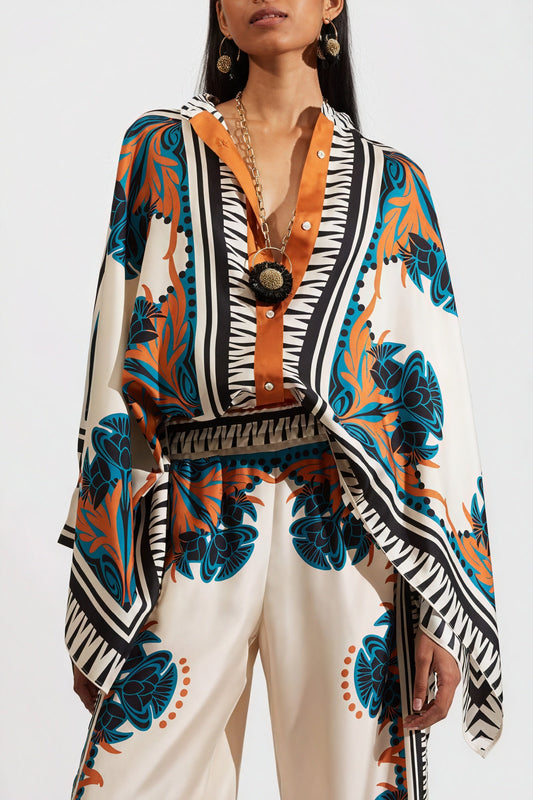 Inaya | Souprava Kimono – Bohemian Tisk a Široké Kalhoty 