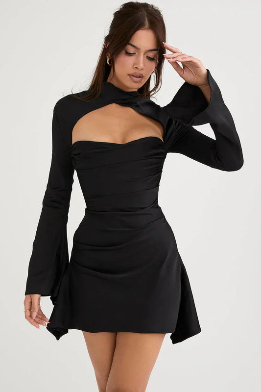 Paulette | Cocktailkleid mit Ausschnitt und langen Ärmeln 