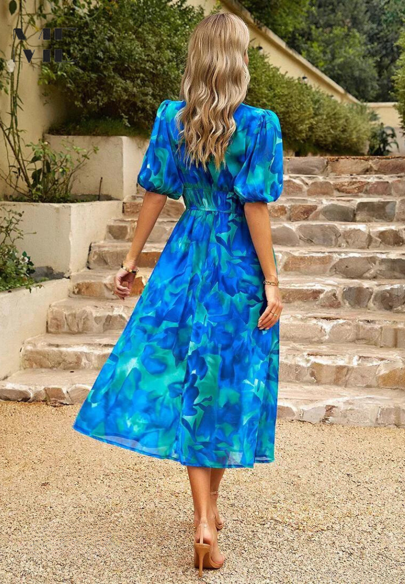 Alma | Bloemenjurk – Romantische Elegantie En Gestructureerde Mouwen 