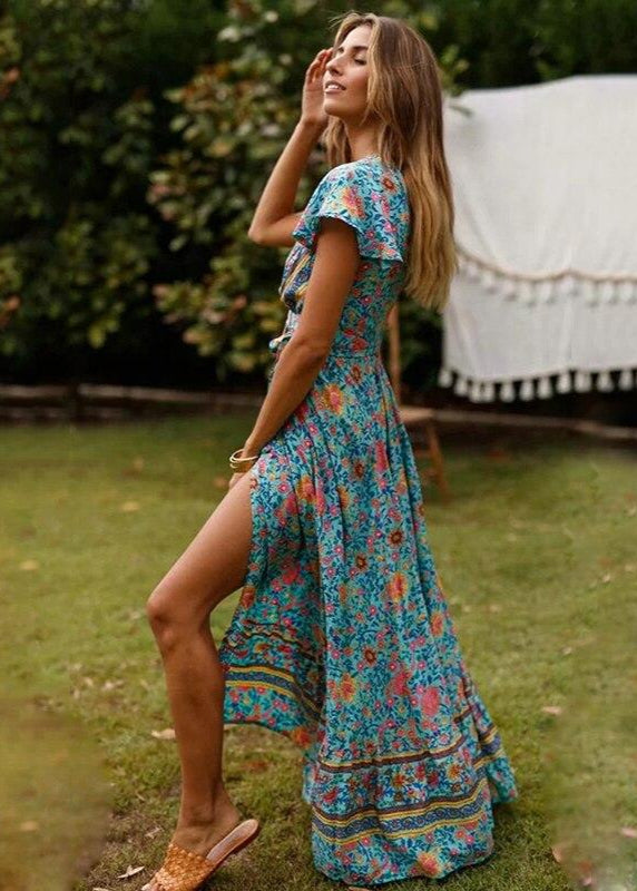 Délia | Rochie Lungă Decupată Bohémă – Libertate și Seducție Naturală 
