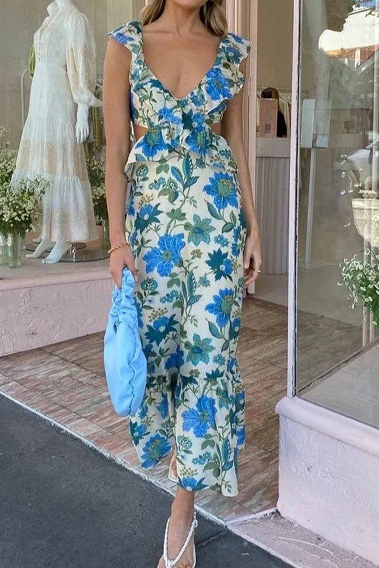 Méline | Elegante Lange Zomerjurk – Mouwloos met Volants 