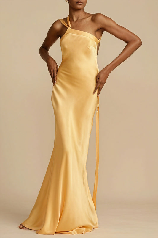 Flore | Vestido Largo de Tirante Único – Elegancia Asimétrica y Fluida 